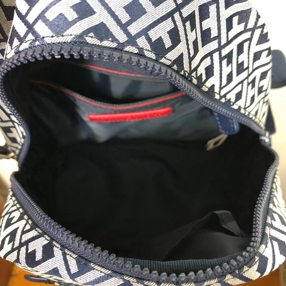 Tommy Hilfiger Mini Backpack Blue White Allover Logo Zip Pocket main image 8